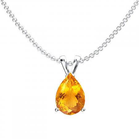 1.00 Carat (Ctw) Sterling Silver Pear Cut Citrine Ladies Solitaire Pendant (Chain Included) 1 CT