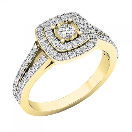 0.60 Carat (Ctw) 10K Yellow Gold Round White Diamond Ladies Split Shank Engagement Halo Bridal Ring