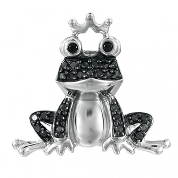 0.25 Carat (ctw) Sterling Silver Round Black Diamond Frog Charm Ladies Pendant 1/4 CT