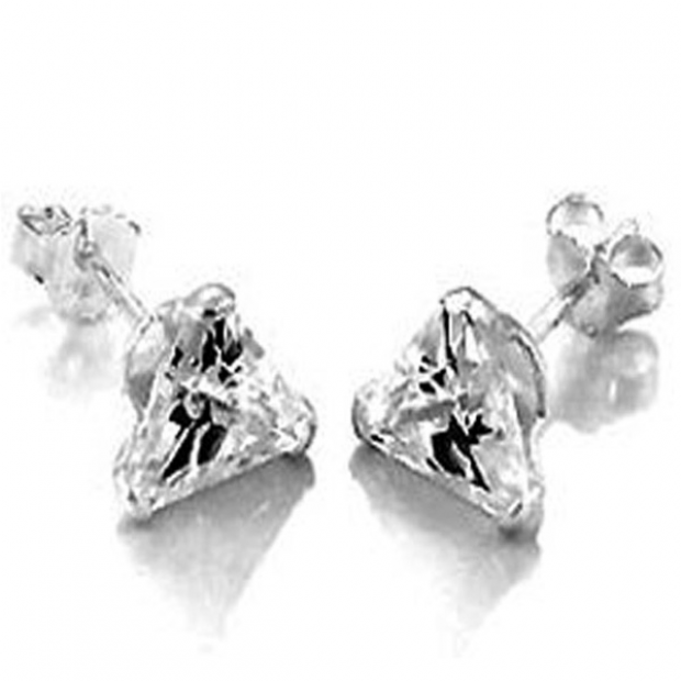 APRIL Birthstone Clear White Simulated Triangle Diamond Cubic Zirconia CZ Sterling Silver 5 mm Stud Earrings