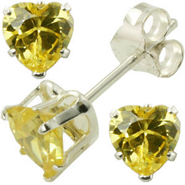 1.50 Carat (ctw) 6MM REAL NATURAL GENUINE Heart SHAPE YELLOW CITRINE EARRING 925 STERLING SILVER