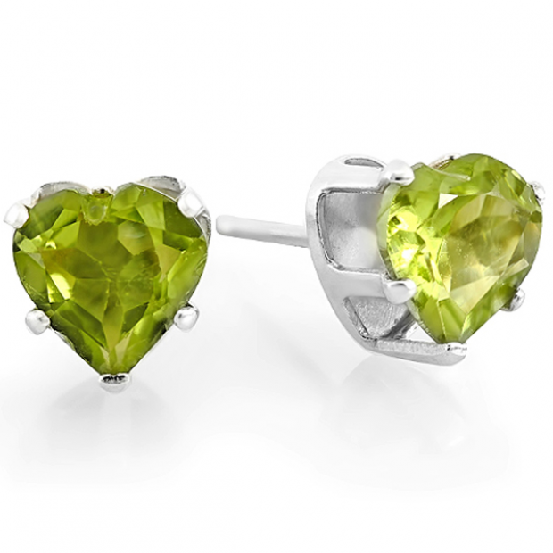1.50 Carat (ctw) 6MM REAL NATURAL GENUINE Heart SHAPE NATURAL GREEN PERIDOT EARRING 925 STERLING SILVER