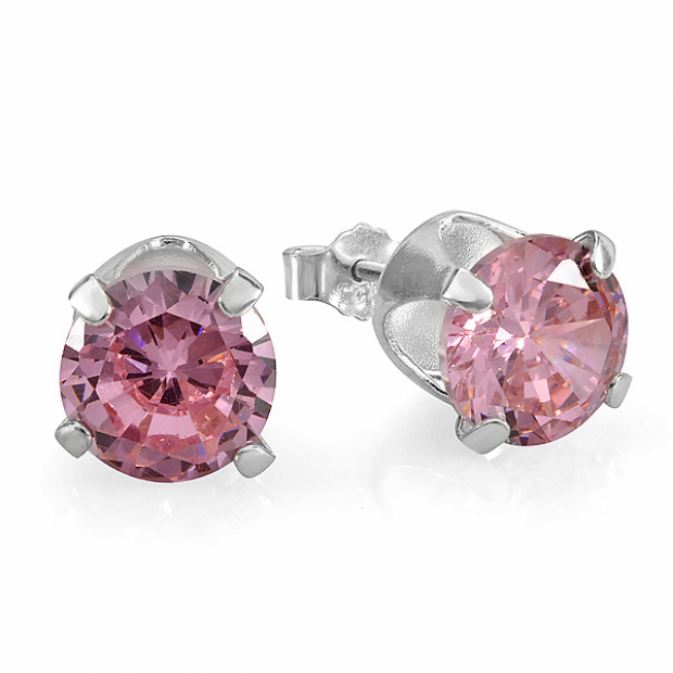 Pink Round CZ Sterling Silver 5 mm Stud Earrings