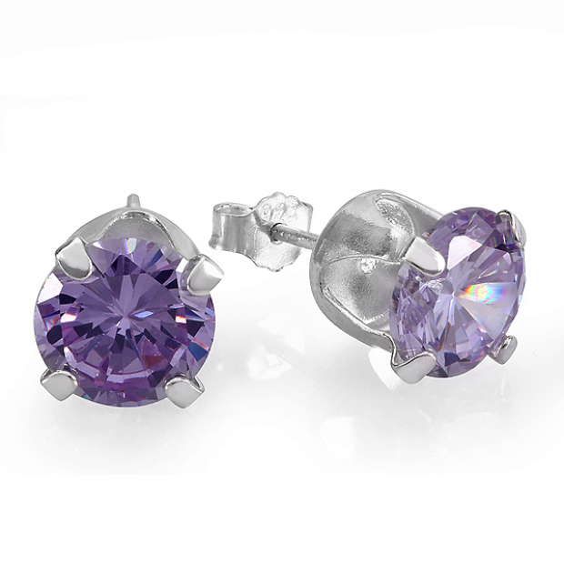 Lavender Round CZ Sterling Silver 7 mm Stud Earrings