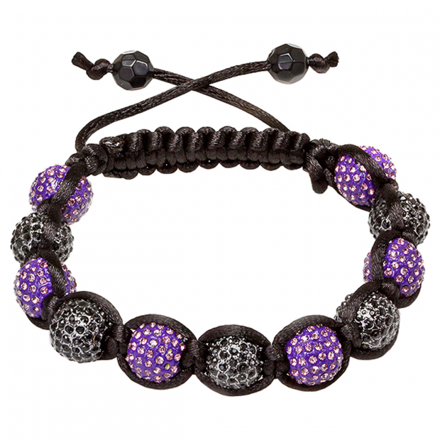 Shamballa Bracelet Pave Mens Ladies Unisex Hip Hop Style Eleven Black & Purple Disco Ball Faceted Bead Unisex Adjustable