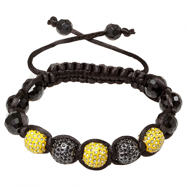 Shamballa Bracelet Mens Ladies Unisex Hip Hop Style Pave Five Crystal Yellow black Disco Ball Faceted Bead Unisex Adjustable