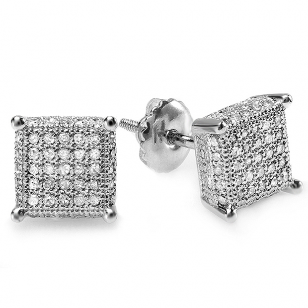 0.50 Carat (ctw) Sterling Silver White Real Diamond Ice Cube Dice Shape Mens Hip Hop Iced Stud Earrings 1/2 CT