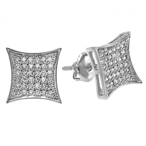 Carat (ctw) 14K White Gold White Diamond Kite Shape Mens