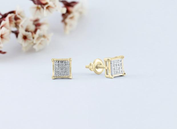 Square diamond store screw back earrings