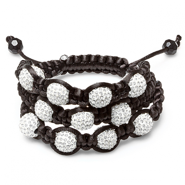 3 Row Shamballa Bracelet Pave Mens Ladies Unisex Hip Hop Style 12.5 mm Eleven White Crystal Beads Adjustable