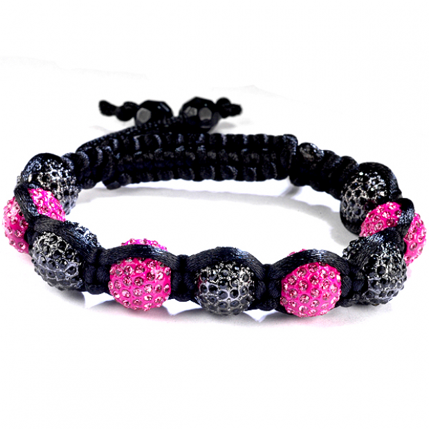 Shamballa Bracelet Pave Mens Ladies Unisex Hip Hop Style Black Pink Disco Ball Faceted Bead Adjustable