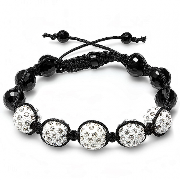 Shamballa Bracelet Mens Ladies Unisex Hip Hop Style Pave Five Crystal White Disco Ball Faceted Bead Adjustable