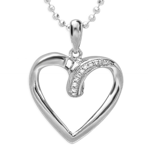 0.10 Carat (ctw) Sterling Silver White Diamond Ladies Heart Pendant 1/10 CT