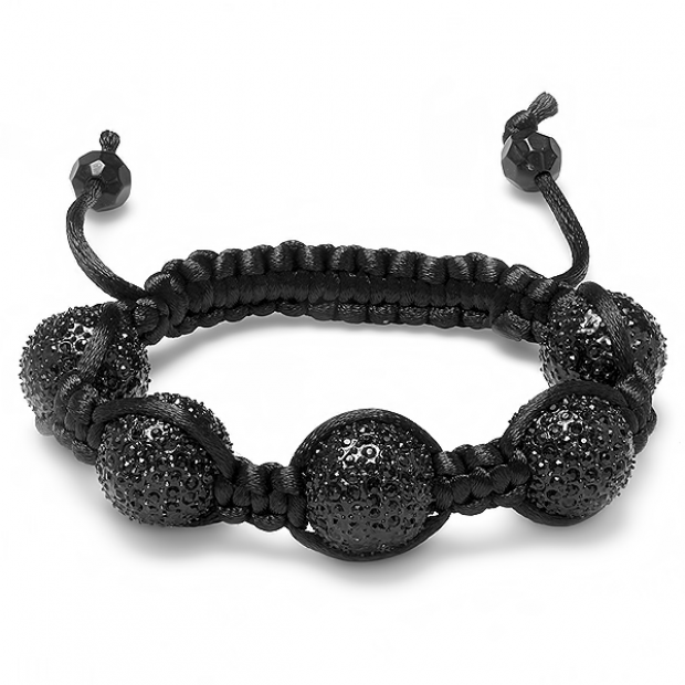 Beaded Crystal Bracelet Pave Mens Ladies Unisex Hip Hop Style Five Jumbo 17 mm Black Disco Ball Bead Unisex Adjustable