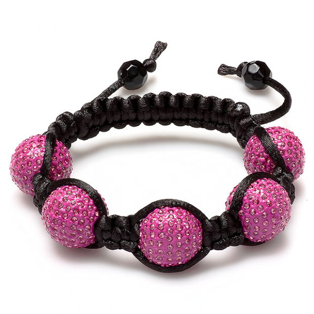 Beaded Crystal Bracelet Pave Mens Ladies Unisex Hip Hop Style Five Jumbo 17mm Hot Pink Disco Ball Bead Unisex Adjustable