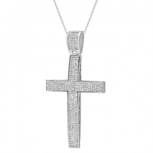 2.00 Carat (ctw) Sterling Silver Diamond Micro Pave Mens Hip Hop Style Religious Cross Pendant Necklace