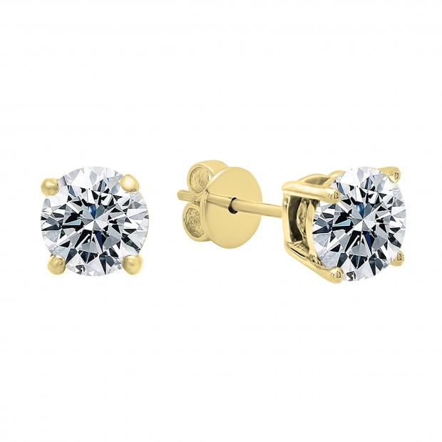 IGI CERTIFIED 0.50 Carat (ctw) 10K Yellow Gold Round Lab Grown Diamond Ladies Stud Earrings 1/2