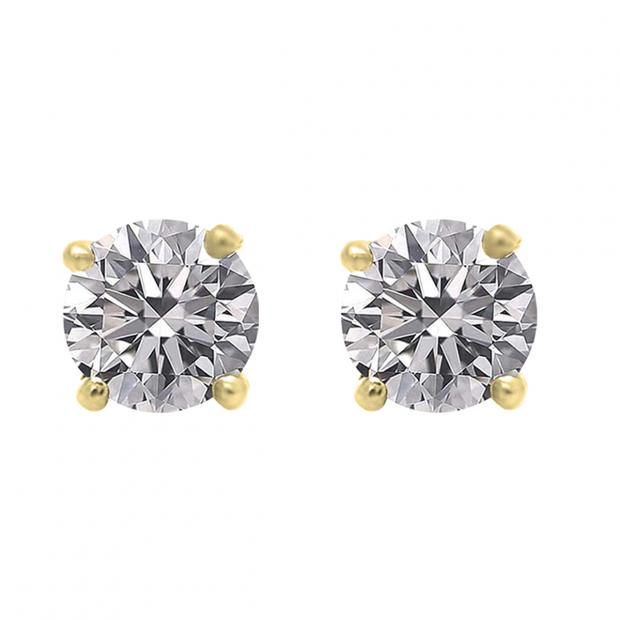 Round Cluster Diamond Earrings Studs 0.75ct 14K Yellow Gold