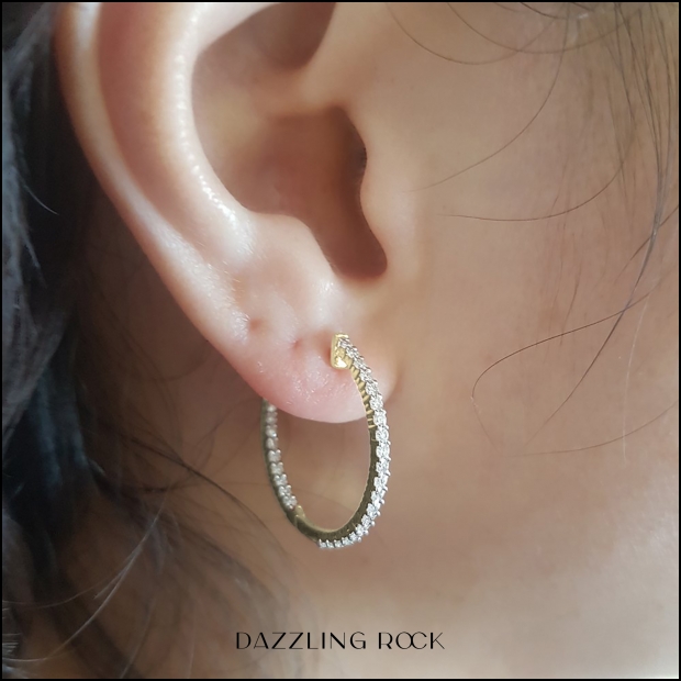 0.45 Carat Round Lab Grown Diamond In and Out Hoop Earring (1Pc Only) for Women in 14K Yellow Gold