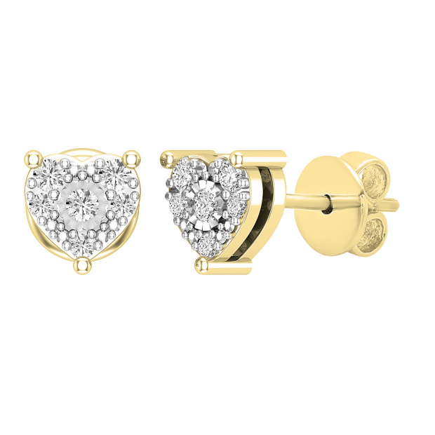 18K Gold Round White Diamond Ladies Heart Shaped Stud Earrings Dazzlingrock Collection 0.15 Carat ctw