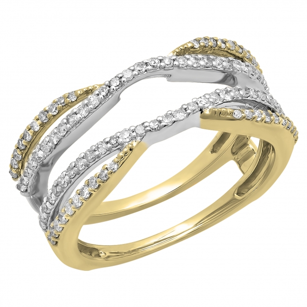 Buy Round Lab Grown White Diamond Chevron Double Enhancer Guard Two Tone  Wedding Ring Band for Women (0.50 ctw, Color H-I, Clarity SI2) in 10K  Yellow