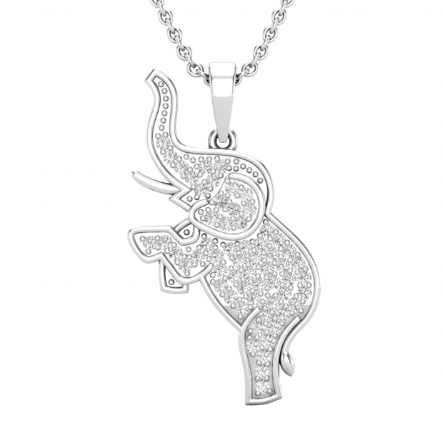 Buy Round Lab Grown White Diamond Baby Elephant Pendant for Her