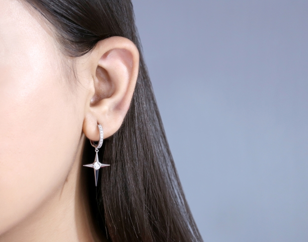 Buy Round Lab Grown White Diamond North Star Cross Hoop