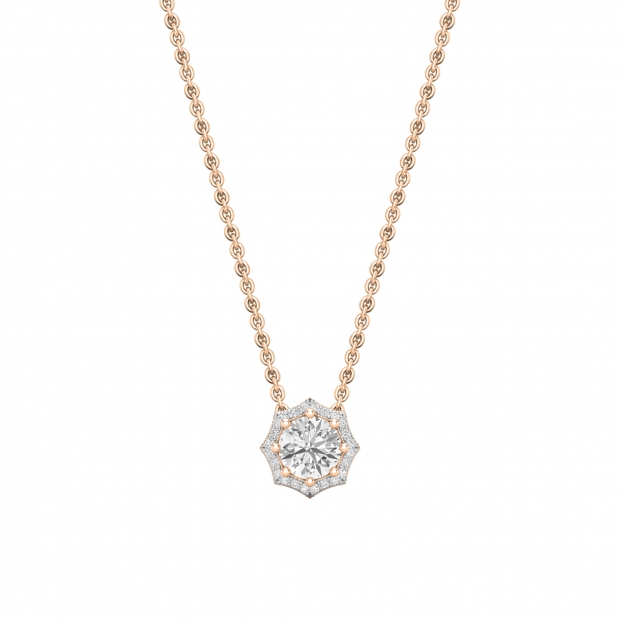 Buy 10K Rose Gold Octagon Frame Halo Pendant with 18 inch Gold