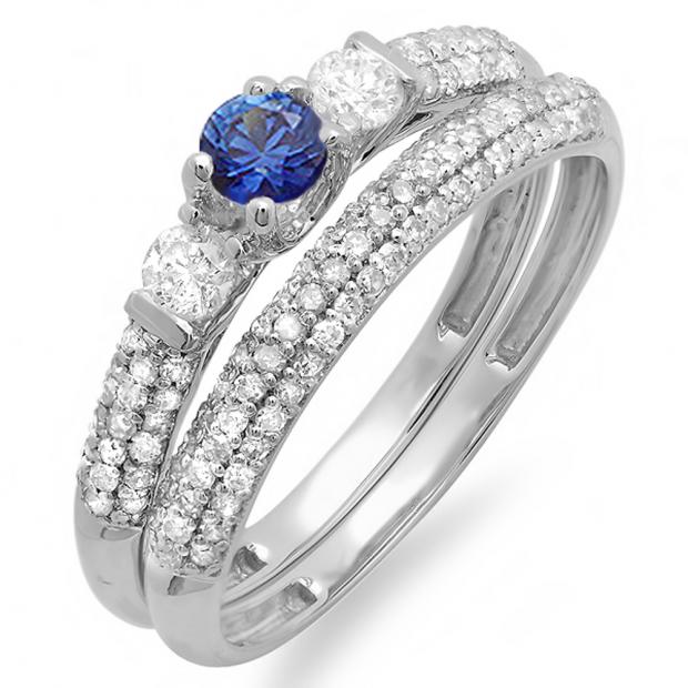 Dazzlingrock Collection 10K Round Blue Sapphire & Diamond 5 Stone Ladies Anniversary Wedding Band Size 6 Yellow Gold