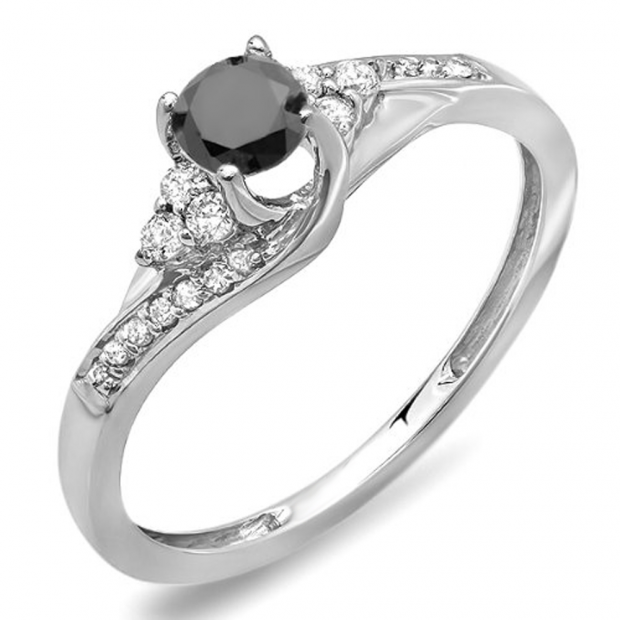 0.38 Carat (ctw) 14k White Gold Round White And Black Diamond Ladies Swirl Bridal Engagement Ring