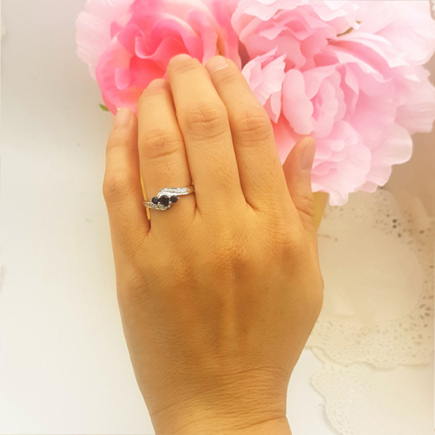 0.50 Carat 14K White Gold Blue Sapphire & Diamond 3-Stone Engagement Ring, Size 10 - View #11