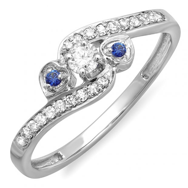 LADIES RING 0.25CT ROUND/BLUE DIAMOND 14K WHITE GOLD