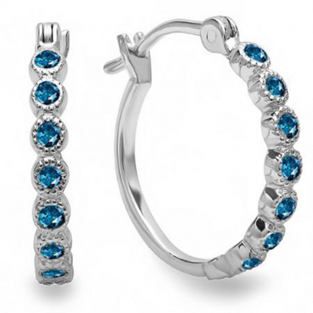 LADIES RING 0.25CT ROUND/BLUE DIAMOND 14K WHITE GOLD