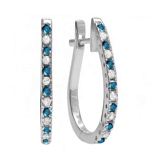 LADIES HOOPS EARRINGS 0.25CT ROUND DIAMOND 14K WHITE GOLD LADIES HOOPS EARRINGS 0.25CT ROUND DIAMOND 14K WHITE GOLD
