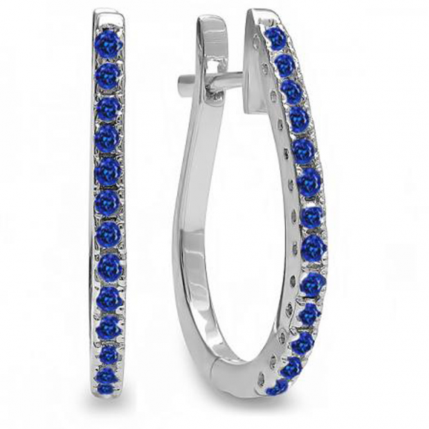 LADIES HOOP EARRINGS 0.25CT ROUND DIAMOND 14K WHITE GOLD