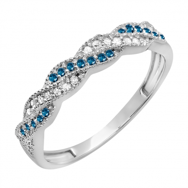 LADIES RING 0.25CT ROUND/BLUE DIAMOND 14K WHITE GOLD