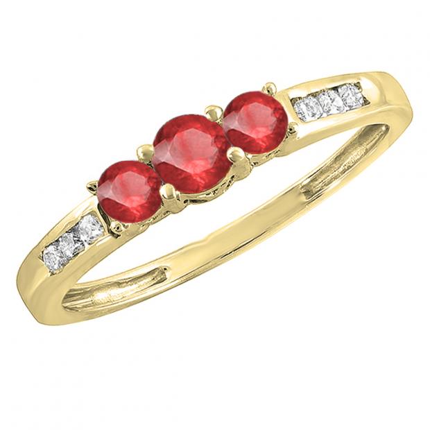 Buy 10K Yellow Gold Round Ruby White Diamond Ladies stone