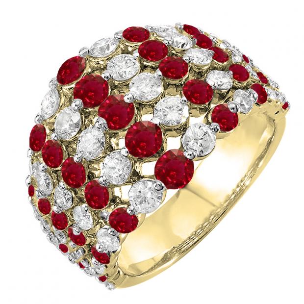 Buy 10K Yellow Gold Round Red Ruby White Diamond Ladies