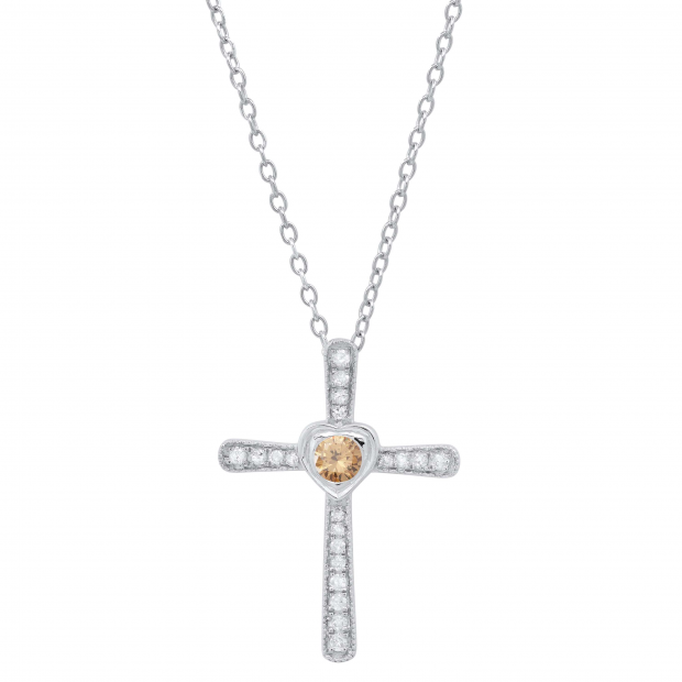 0.35 Carat (ctw) Round Champagne Diamond Ladies Heart Cross