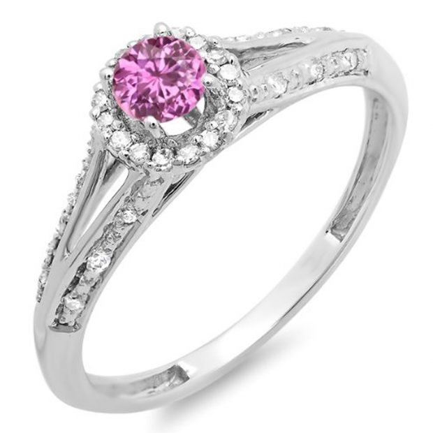 Buy 3.4 mm 0.40 Carat (ctw) 10k White Gold Round Pink Sapphire And ...