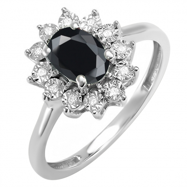 Buy 7X5 mm Oval Onyx & Round White Diamond Ladies Flower Cluster Royal ...