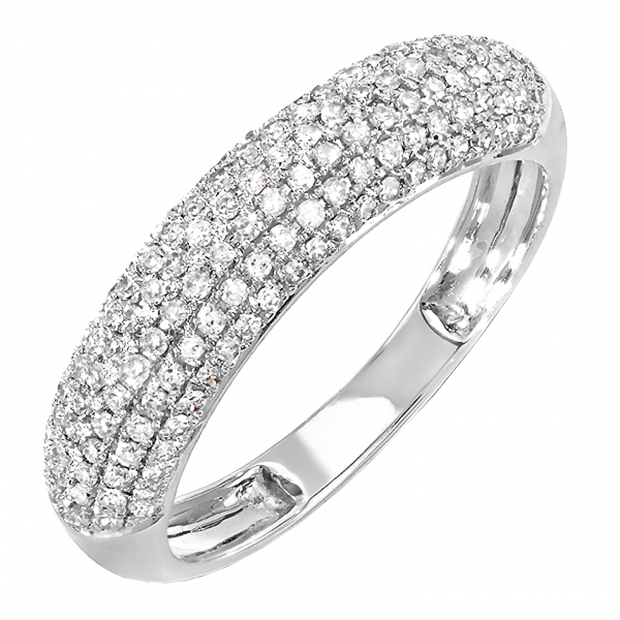 0.50 Carat 10k White Gold Diamond Swirl Engagement Ring - 3 Stone Bridal Ring, Size 8, H-I Color I1-I2 Clarity