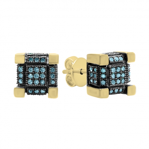Buy Round Blue Diamond Cube Cluster Unisex Miligrain Earrings in