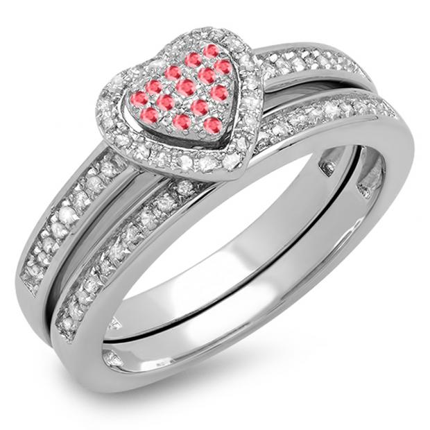 Dazzlingrock Collection 10K Gold Round Ruby & White Diamond Ladies Bridal Engagement Ring Band Set Dazzlingrock Collection 10K Gold Round Ruby & White Diamond Ladies Bridal Engagement Ring Band Set
