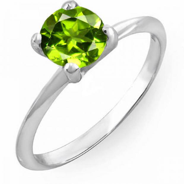 1.00 Carat (ctw) 14K White Gold Round Green Peridot Ladies Bridal