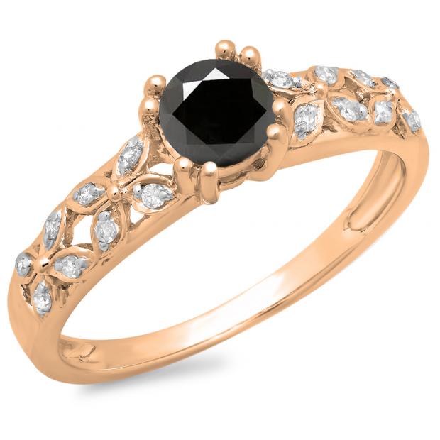 0.60 Carat (ctw) 10K Rose Gold Round Cut Black & White Diamond Ladies Bridal Vintage Style Engagement Ring