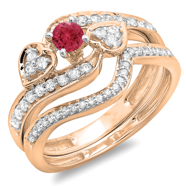 Two Row Ruby and Diamond Band in Rose Gold