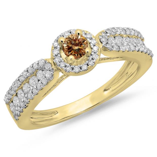 0.80 Carat (ctw) 10K Yellow Gold Round Cut White & Champagne