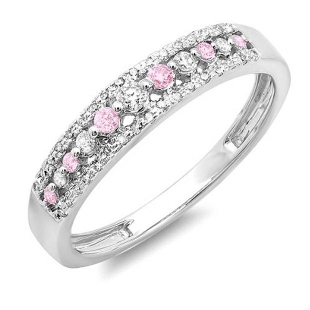 White Gold ctw 14K Round Pink Sapphire Ladies Wedding Stackable Band Swirl Ring 1/4 CT Dazzlingrock Collection 0.25 Carat