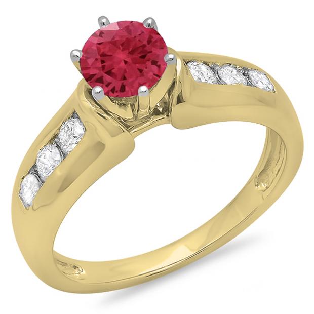 Carat (ctw) 10K Yellow Gold Round Cut Red Ruby White